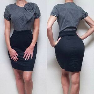 𝅺VINTAGE 1990s The Limited Pin-up Striped 3D Flower Colorblock A-line Dress 4